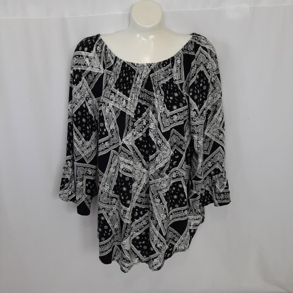Floral & Ivy Bandana Print Black & White Top, Boho, Paisley Y2K